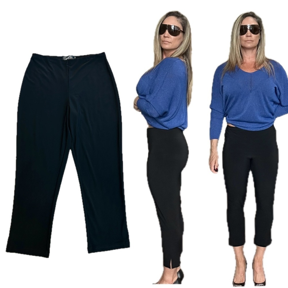 Sympli black capri pants pull-on spandex slit hem Sz 6